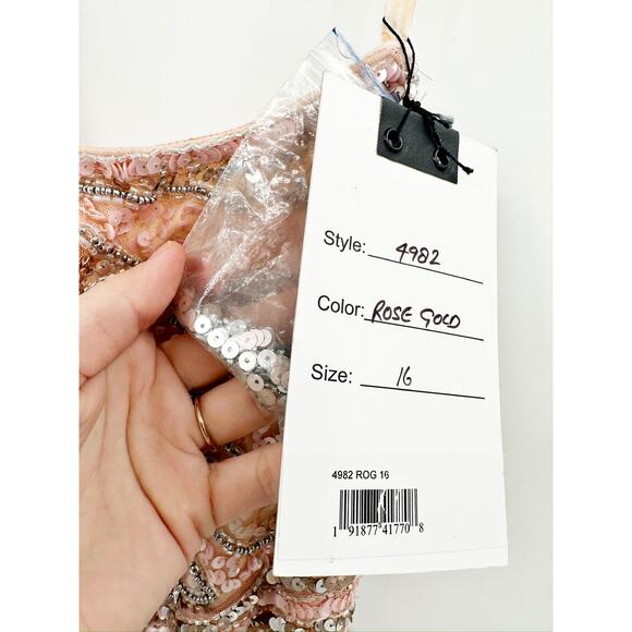 Mac Duggal 4982 Rose Gold Embellished One Sleeve Gown w/ Sequin Belt - Picture 5 of 8